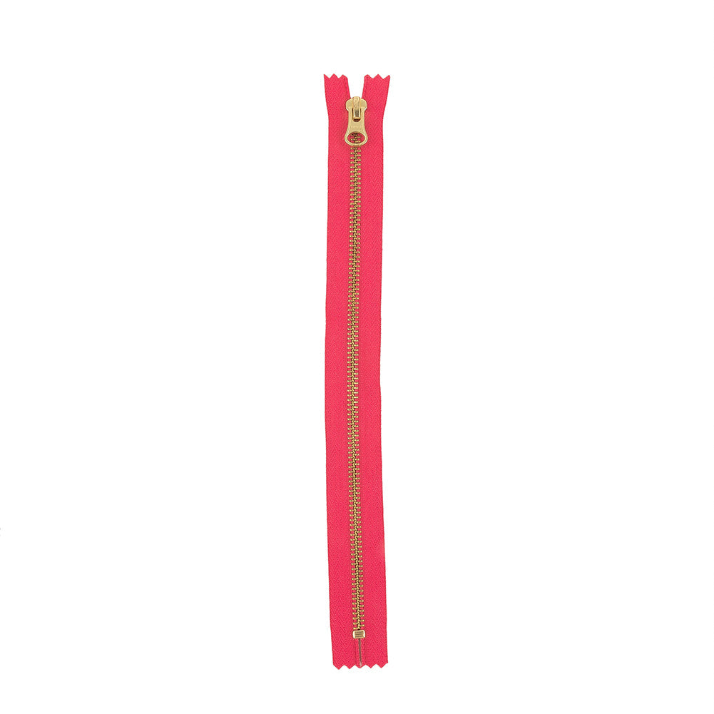 YKK Hot Pink Metal Closed Bottom Zipper with Gold Teeth - 11"