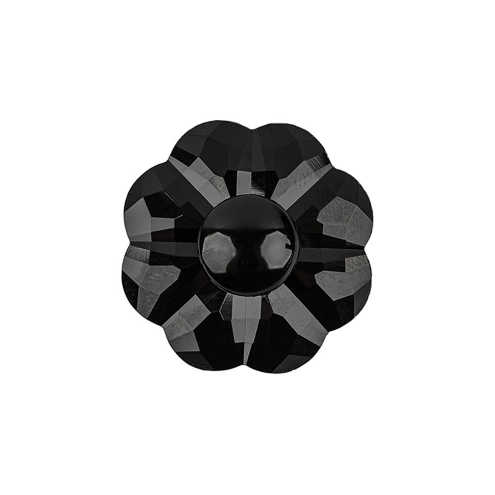 Italian Black Faceted Shank Back Flower Button - 36L/23mm