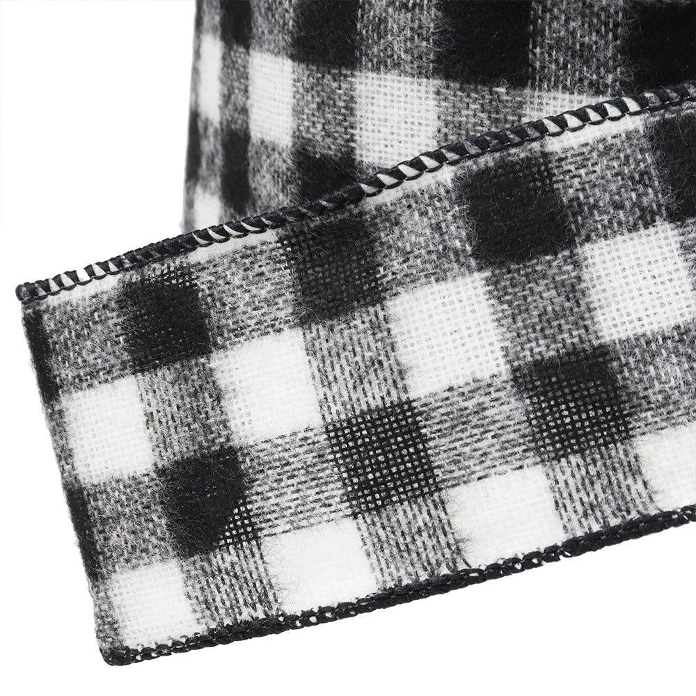 Buffalo Plaid Black & White Wired Ribbon, 2-1/2" Wide, 25 Yards