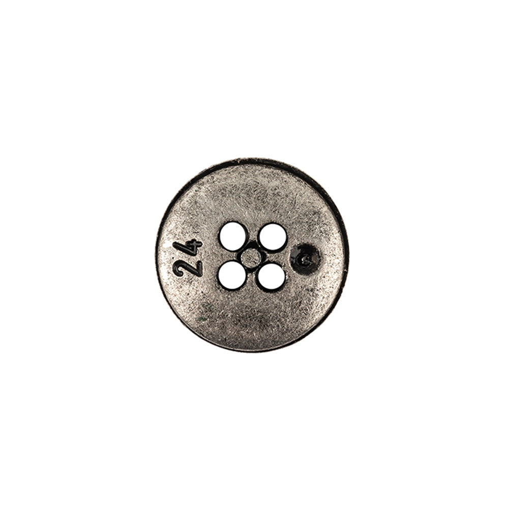 Italian Carbon Silver Shallow Plate 4-Hole Metal Look Coat Button - 24L/15mm