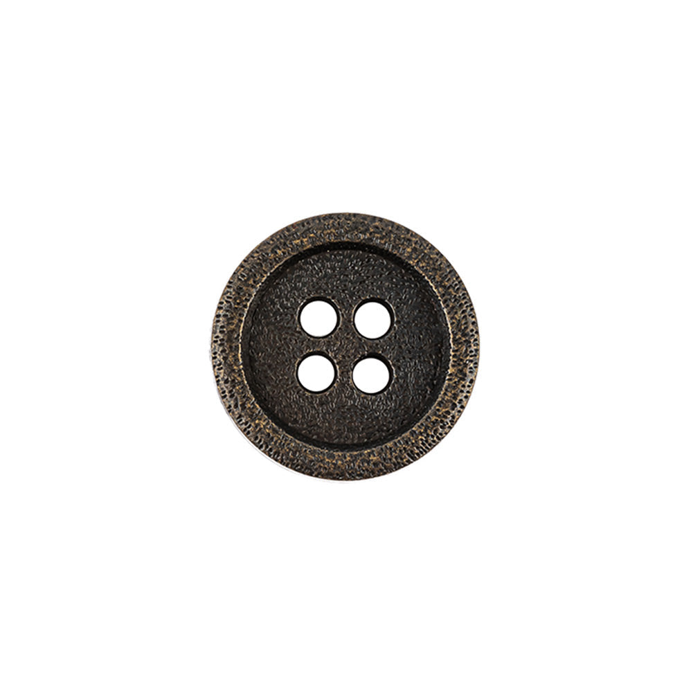 Italian Bronze Shallow Plate 4-Hole Metal Look Coat Button - 24L/15mm