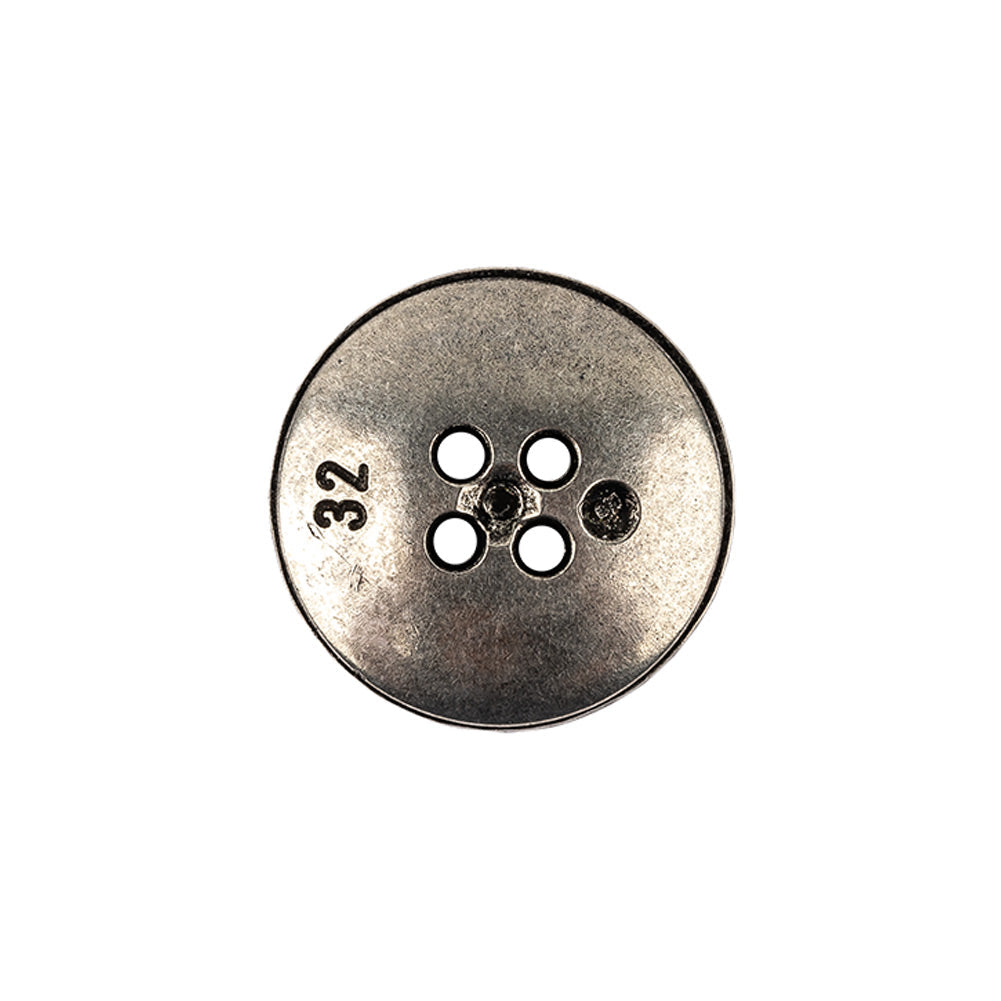 Italian Carbon Silver Shallow Plate 4-Hole Metal Look Coat Button - 32L/20mm