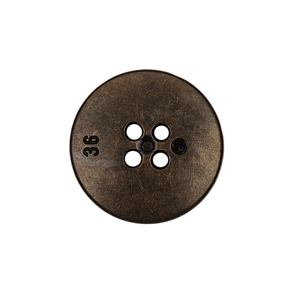 Italian Bronze Shallow Plate 4-Hole Metal Look Coat Button - 36L/23mm