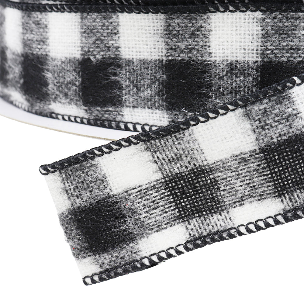 Buffalo Plaid Black & White Wired Ribbon, 1-1/2" Wide, 25 Yards