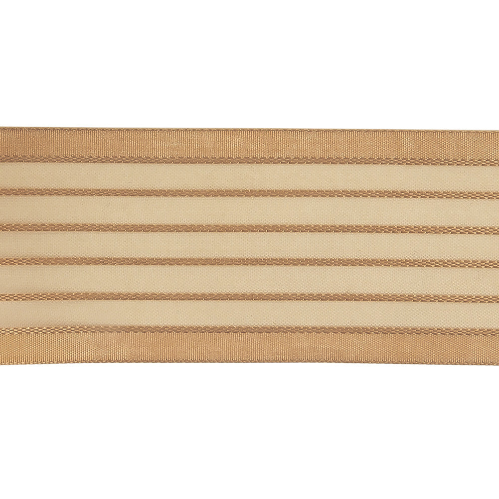Tan Striped Sheer Ribbon with Opaque Borders - 1.5"