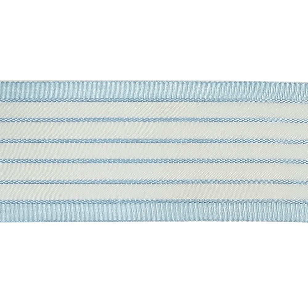 Baby Blue Striped Sheer Ribbon with Opaque Borders - 1.5"