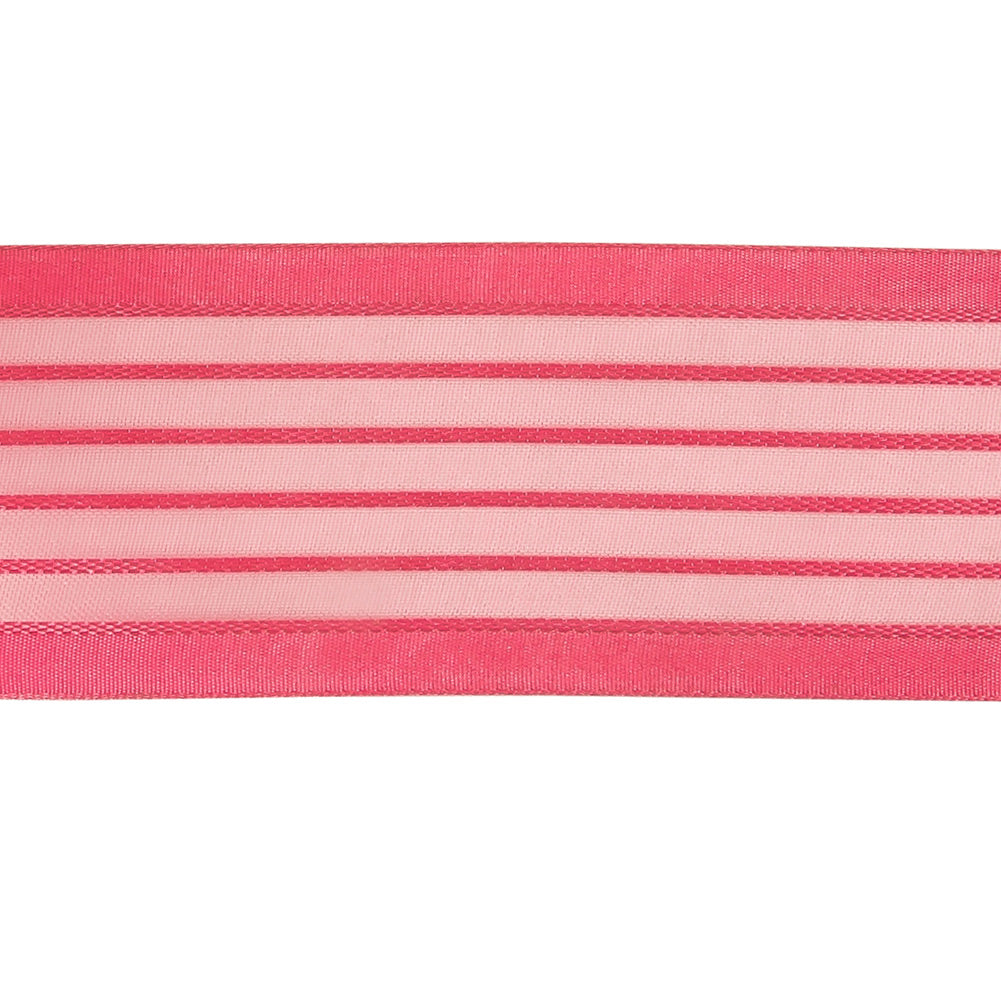Pink Striped Sheer Ribbon with Opaque Borders - 1.5"