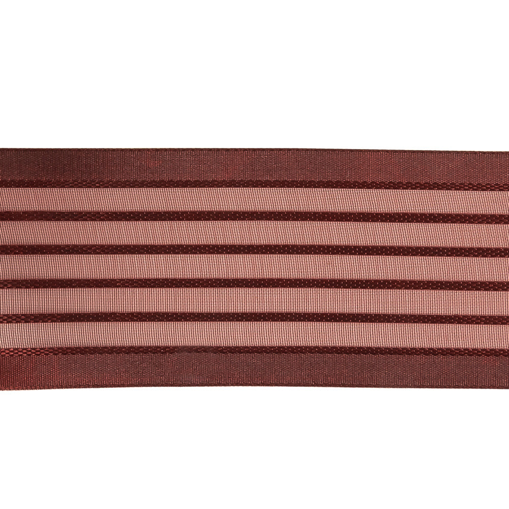 Burgundy Striped Sheer Ribbon with Opaque Borders - 1.5"