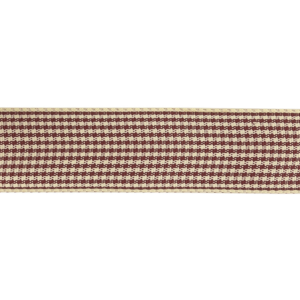 Wine and Cream Houndstooth Check Woven Ribbon - 1"