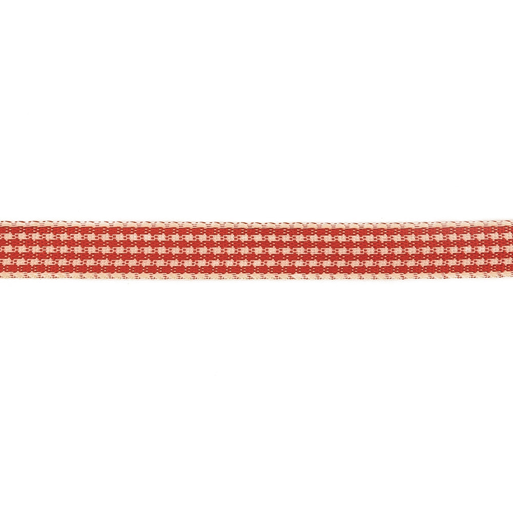 Red and Cream Houndstooth Check Woven Ribbon - 0.375"
