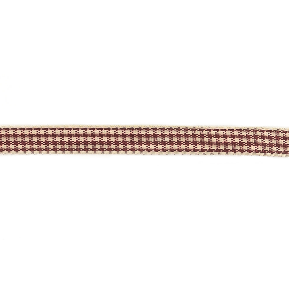 Wine and Cream Houndstooth Check Woven Ribbon - 0.375"