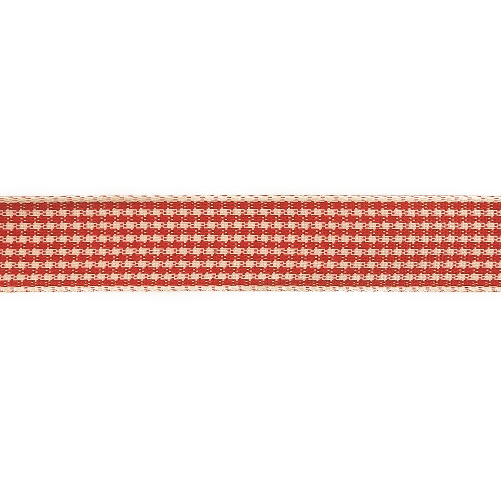 Red and Cream Houndstooth Check Woven Ribbon - 0.625"