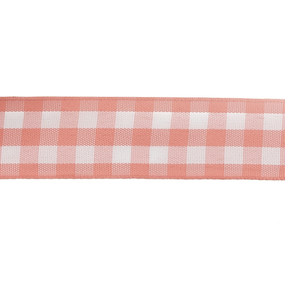 Rose and Bright White Gingham Woven Ribbon - 1"