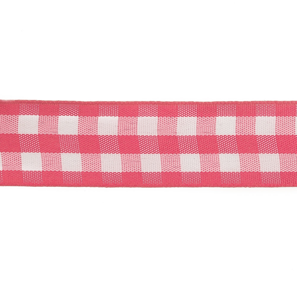 Fuchsia and Bright White Gingham Woven Ribbon - 1"