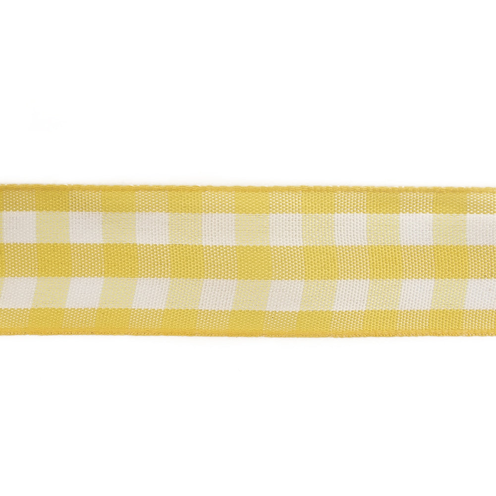 Lemon and Bright White Gingham Woven Ribbon - 1"