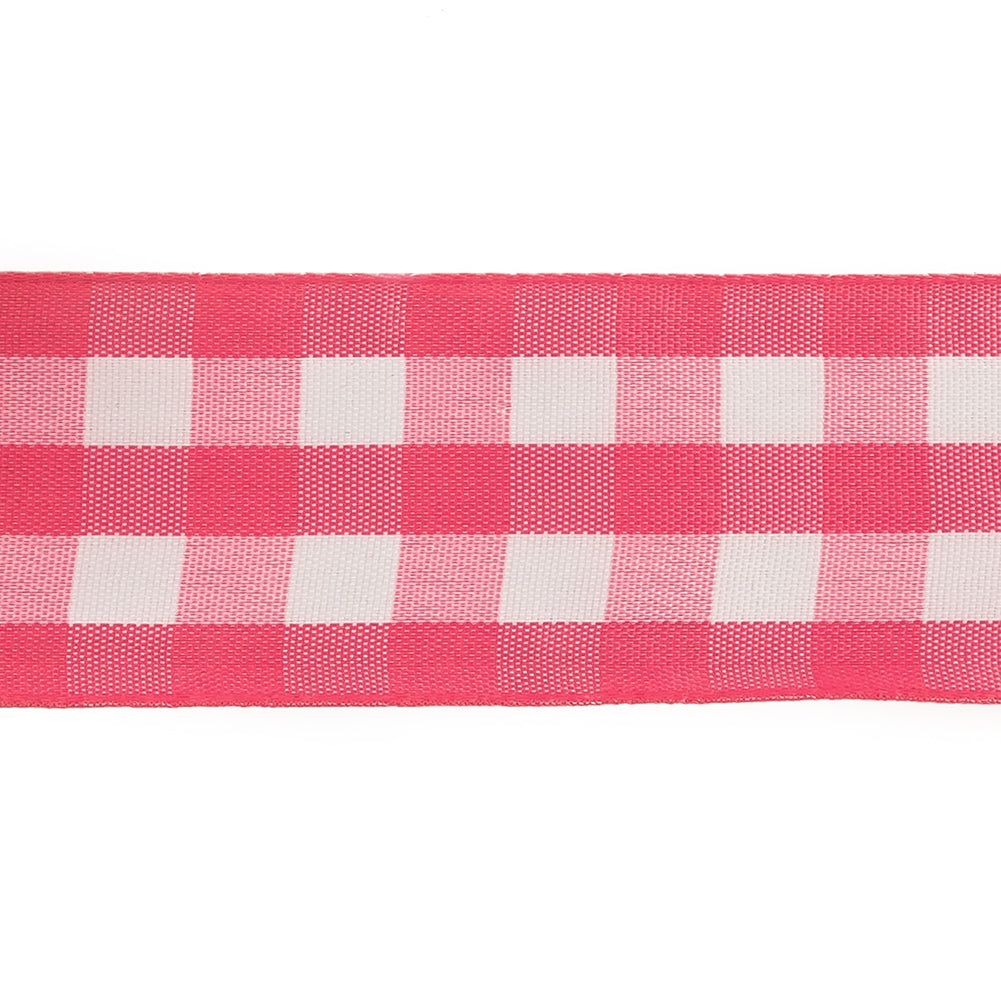Fuchsia and Bright White Gingham Woven Ribbon - 1.5"