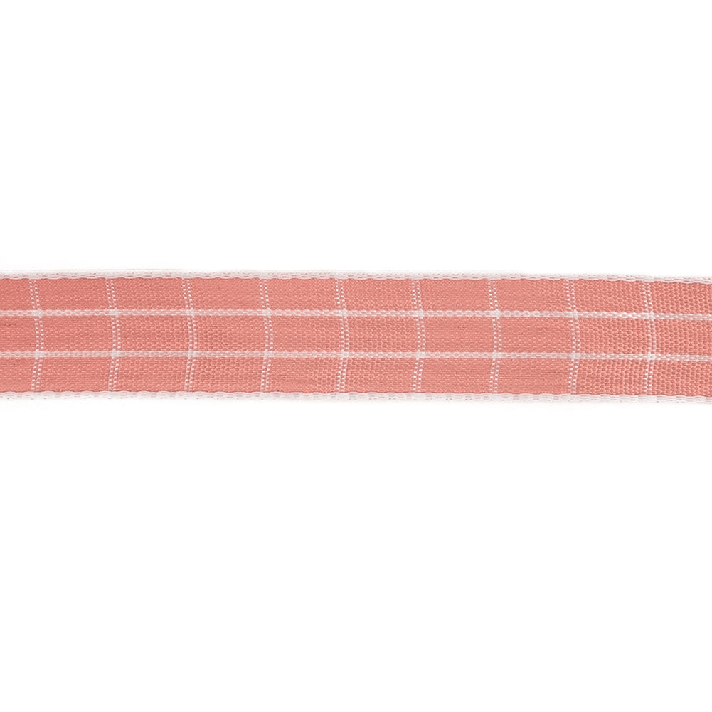 Pink Icing and White Windowpane Check Woven Ribbon - 0.625"