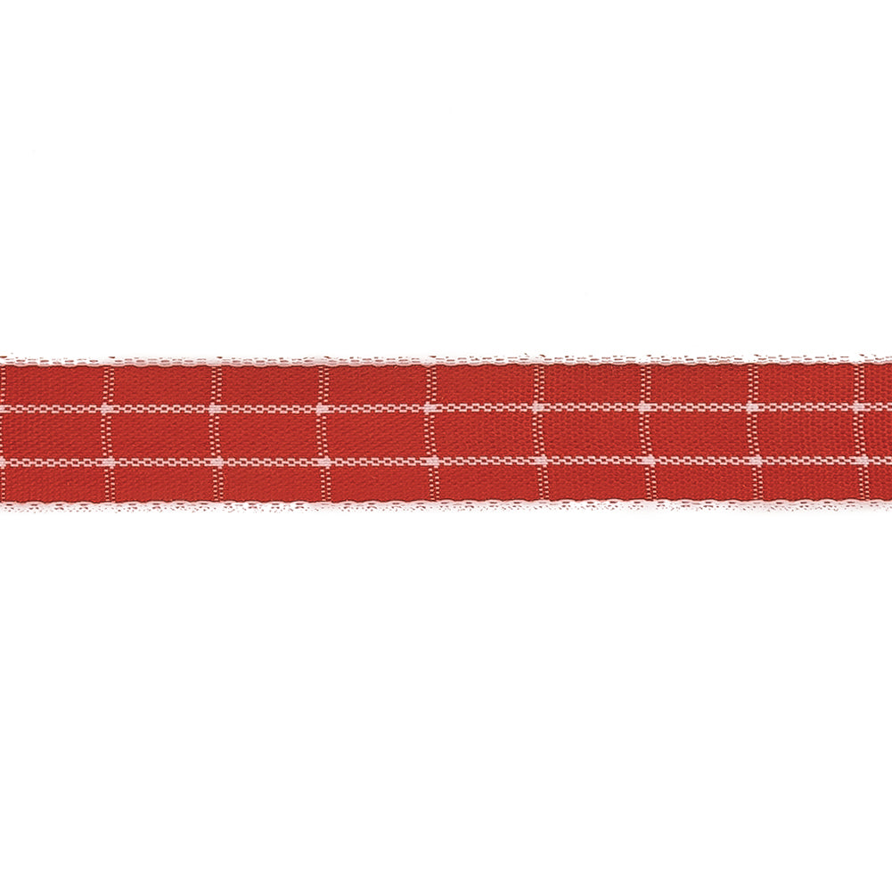 Red and White Windowpane Check Woven Ribbon - 0.625"