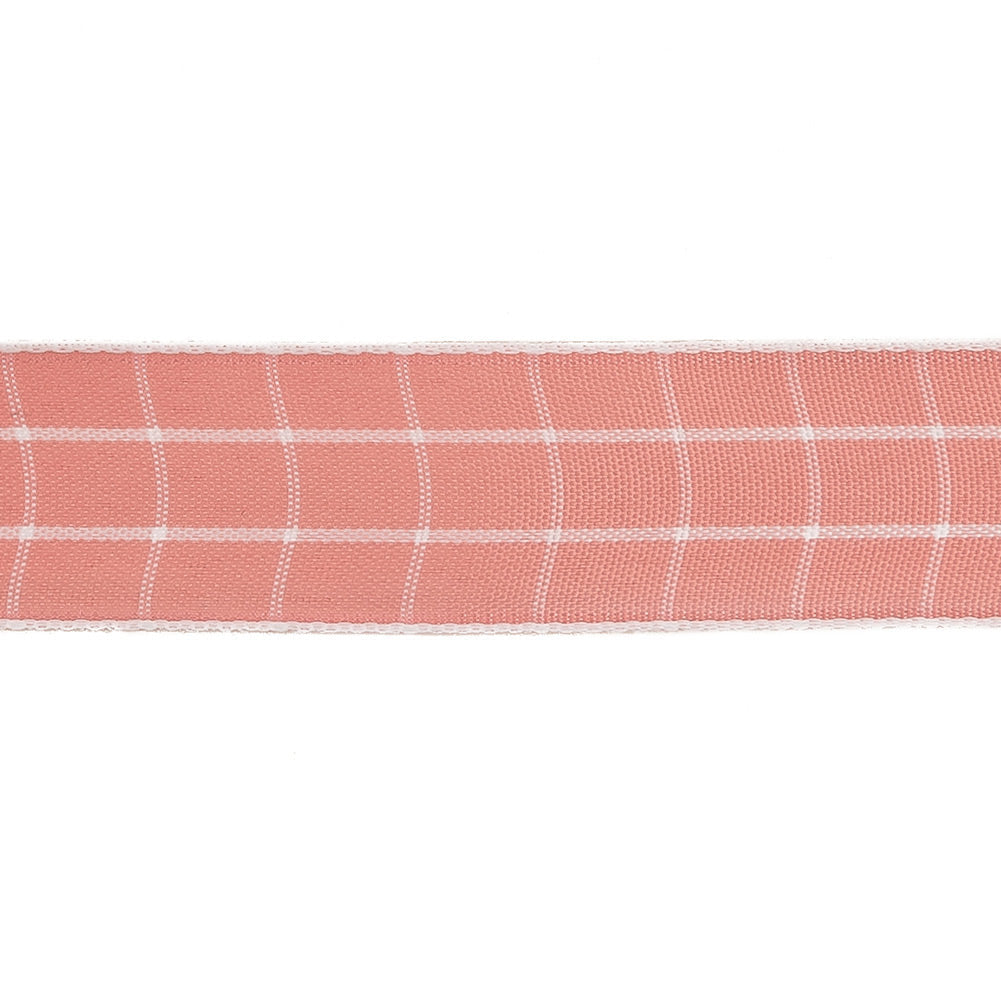 Pink Icing and White Windowpane Check Woven Ribbon - 1"