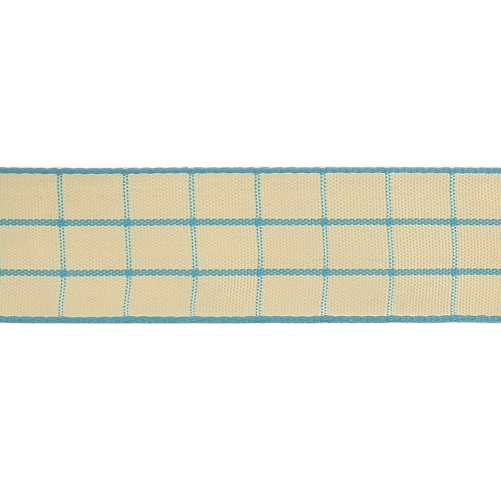 Baltic Sea and Ethereal Green Windowpane Check Woven Ribbon - 1"