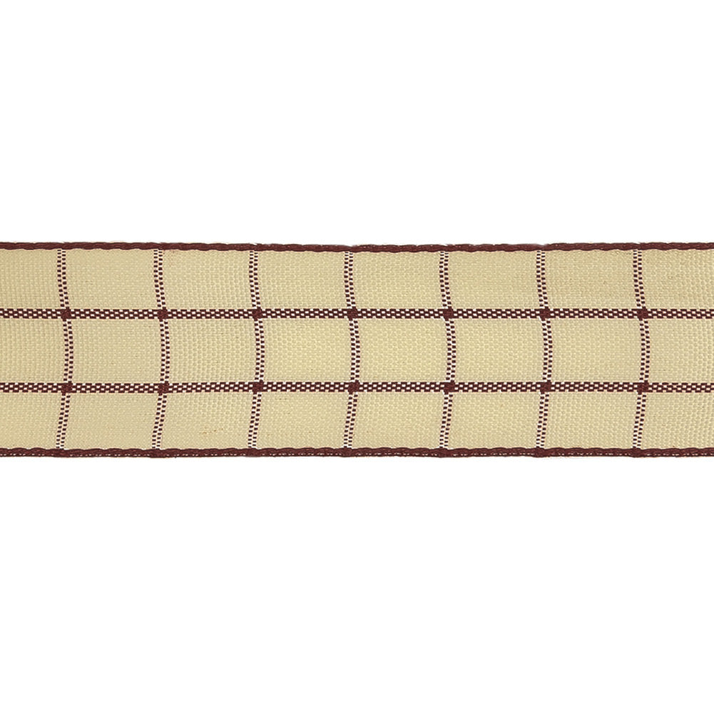 Burgundy and Ethereal Green Windowpane Check Woven Ribbon - 1"