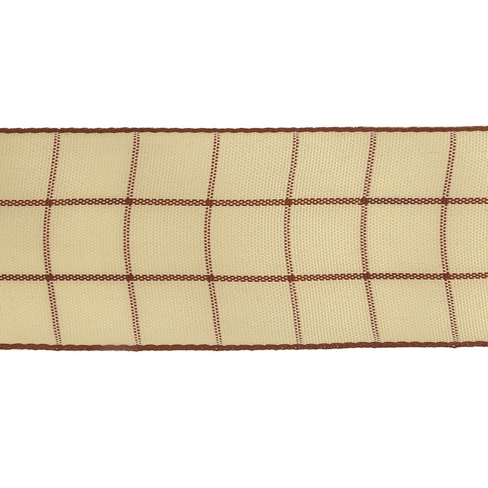 Brown and Ethereal Green Windowpane Check Woven Ribbon - 1.5"