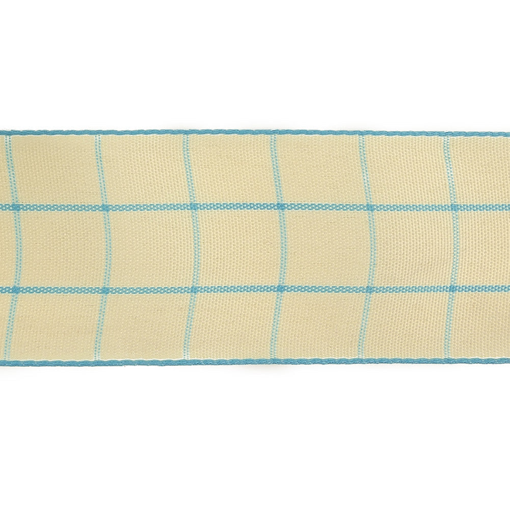 Baltic Sea and Ethereal Green Windowpane Check Woven Ribbon - 1.5"