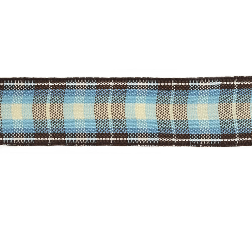Brown, Blue and Pear Sorbet Plaid Woven Ribbon - 0.9375"