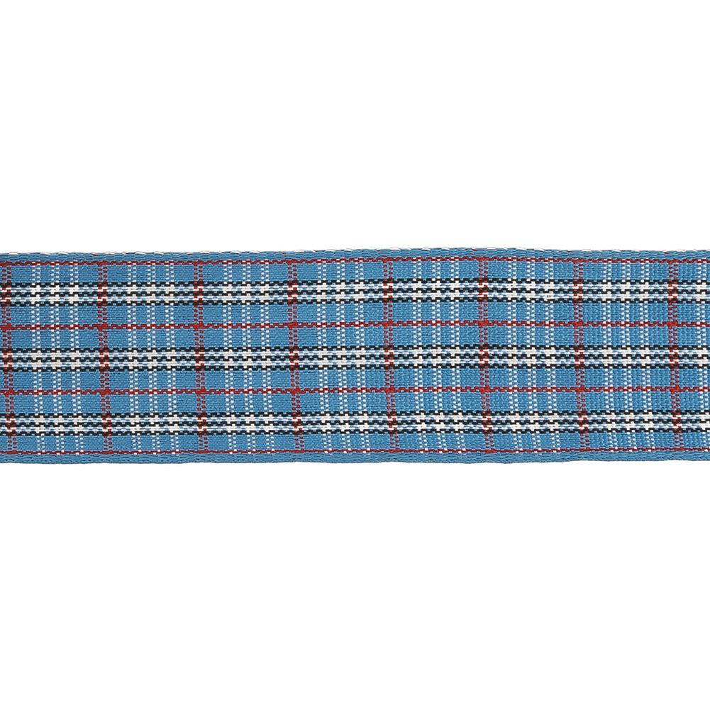 Blue, Red and White Plaid Woven Ribbon - 1"