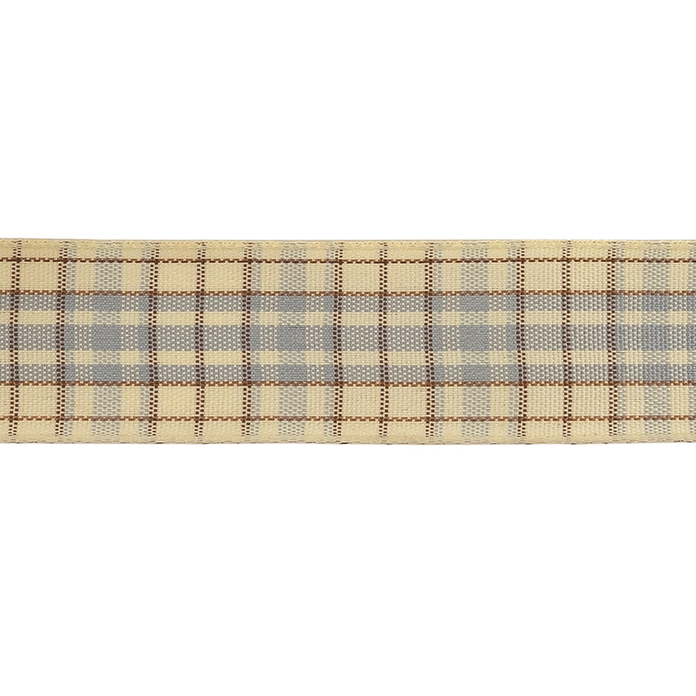 Gray, Brown and Vanilla Ice Plaid Woven Ribbon - 1"