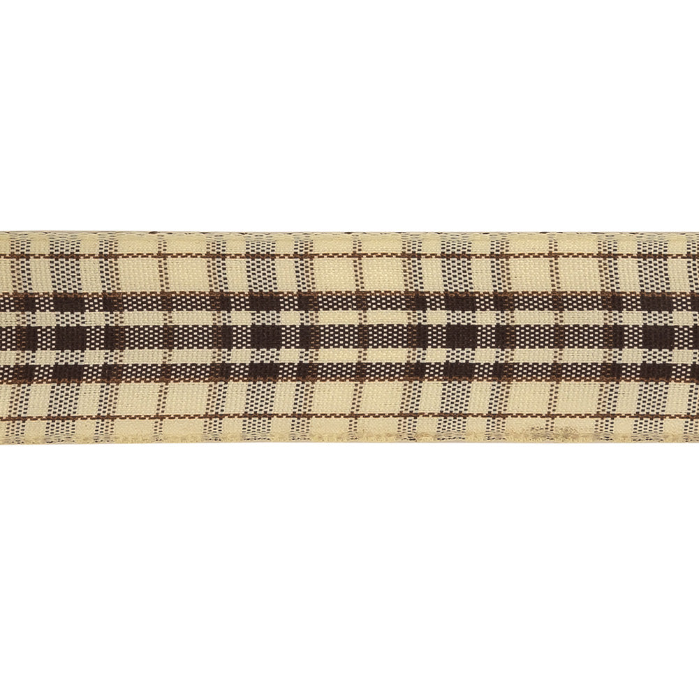 Brown Stone, Tan and Vanilla Ice Plaid Woven Ribbon - 1"