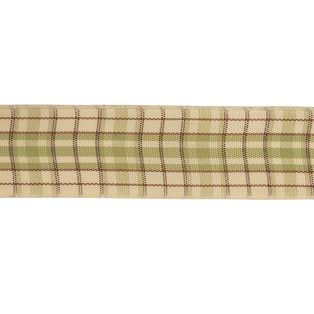 Sage, Brown and Vanilla Ice Plaid Woven Ribbon - 1"