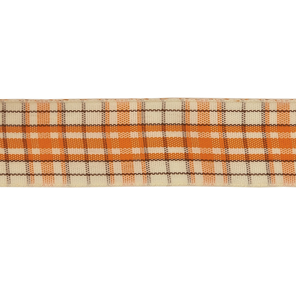 Golden Poppy, Brown and Vanilla Ice Plaid Woven Ribbon - 1"
