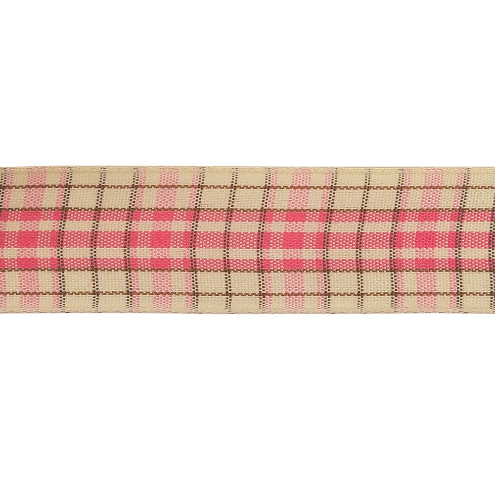 Bubblegum, Brown and Vanilla Ice Plaid Woven Ribbon - 1"