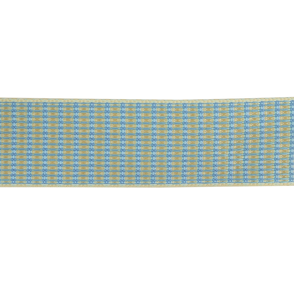 Turquoise and Tofu Rectangles Jacquard Ribbon - 1"
