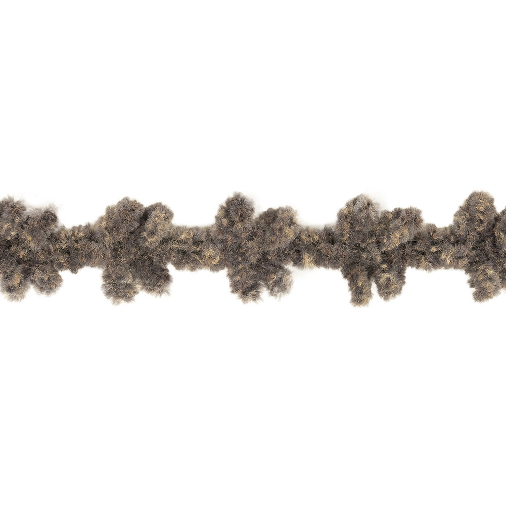 Heathered Charcoal and Latte Floral Chenille Trim - 0.625"