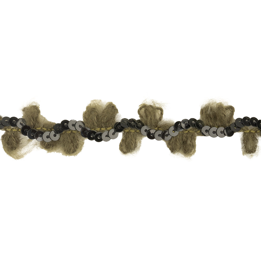 Olive and Forest Fuzzy Loops and Sequins Trim - 0.875"