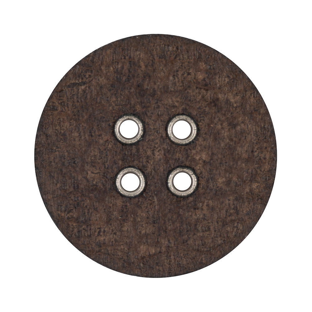 Italian Dark Brown and Shiny Silver Metal 4-Hole Leather Button - 52L/33mm