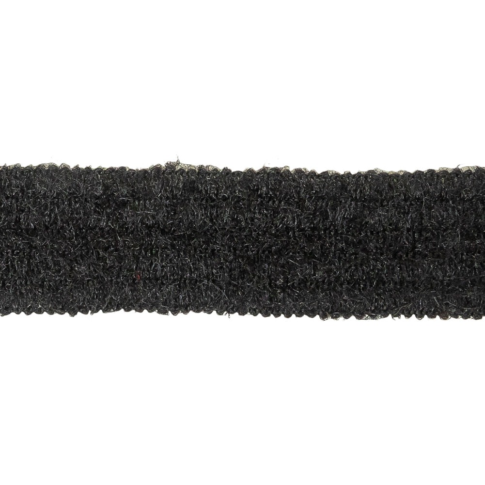 Black Fuzzy Wool Blend Foldover Trim - 1"