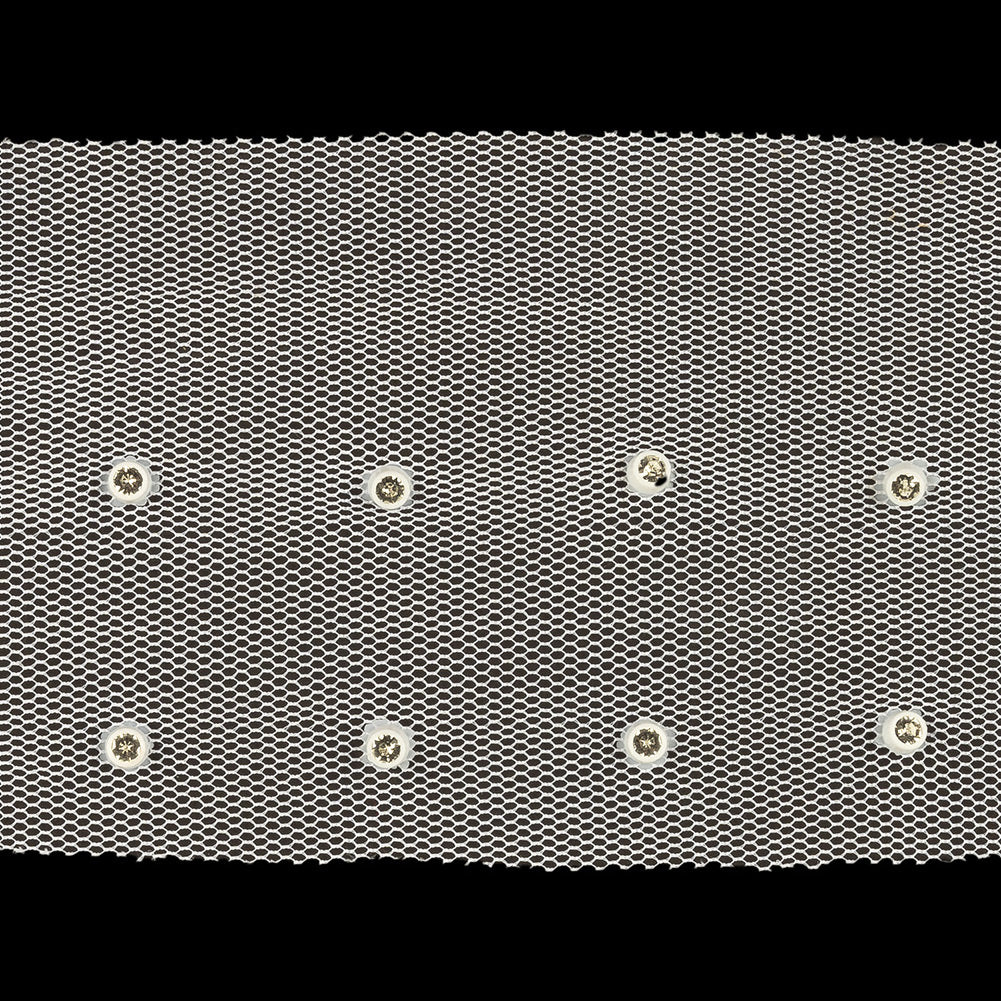 Silver Rhinestones on White Mesh Trimming - 2.75"