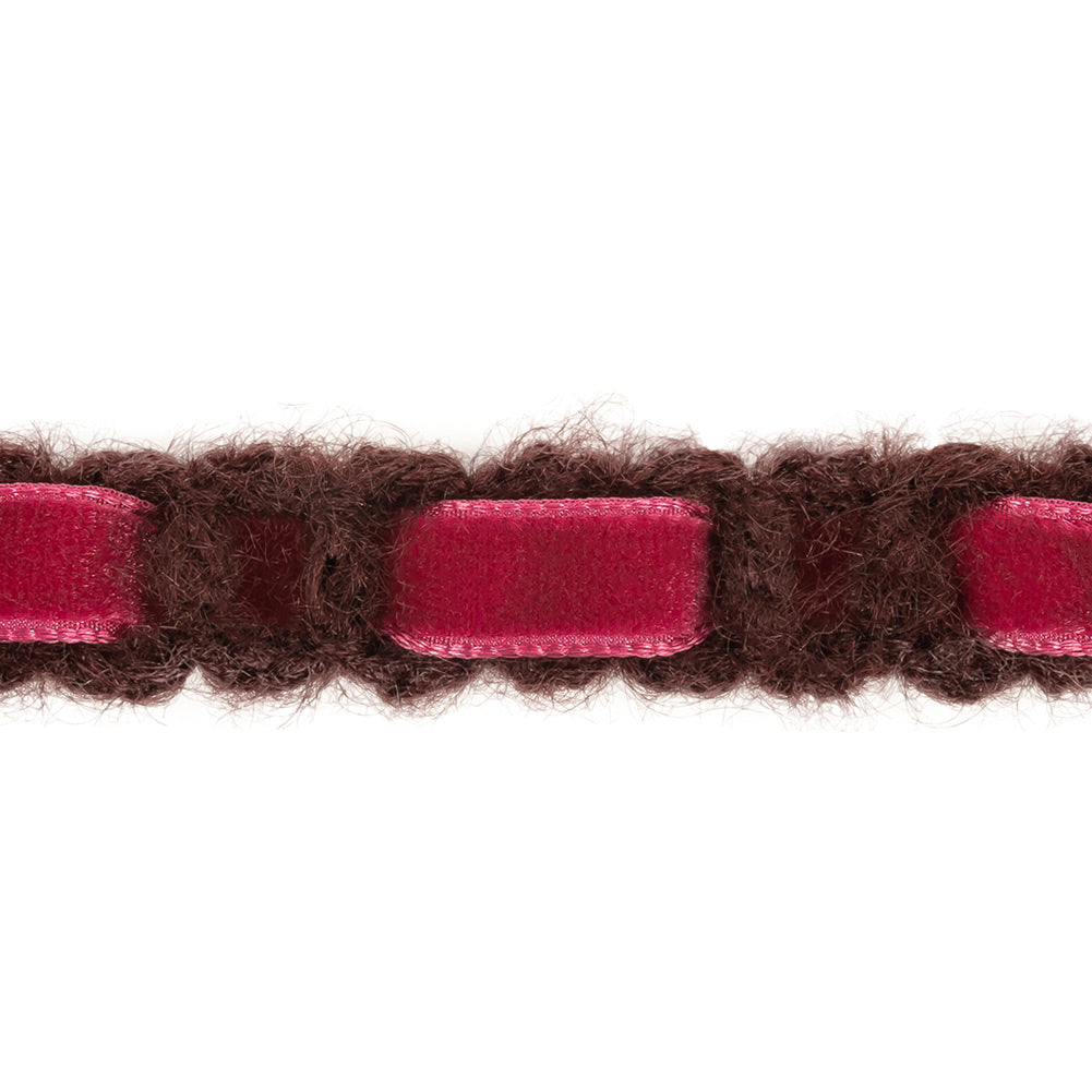 Wine Red Crocheted Trim with Magenta Velvet Ribbon Core - 0.625"