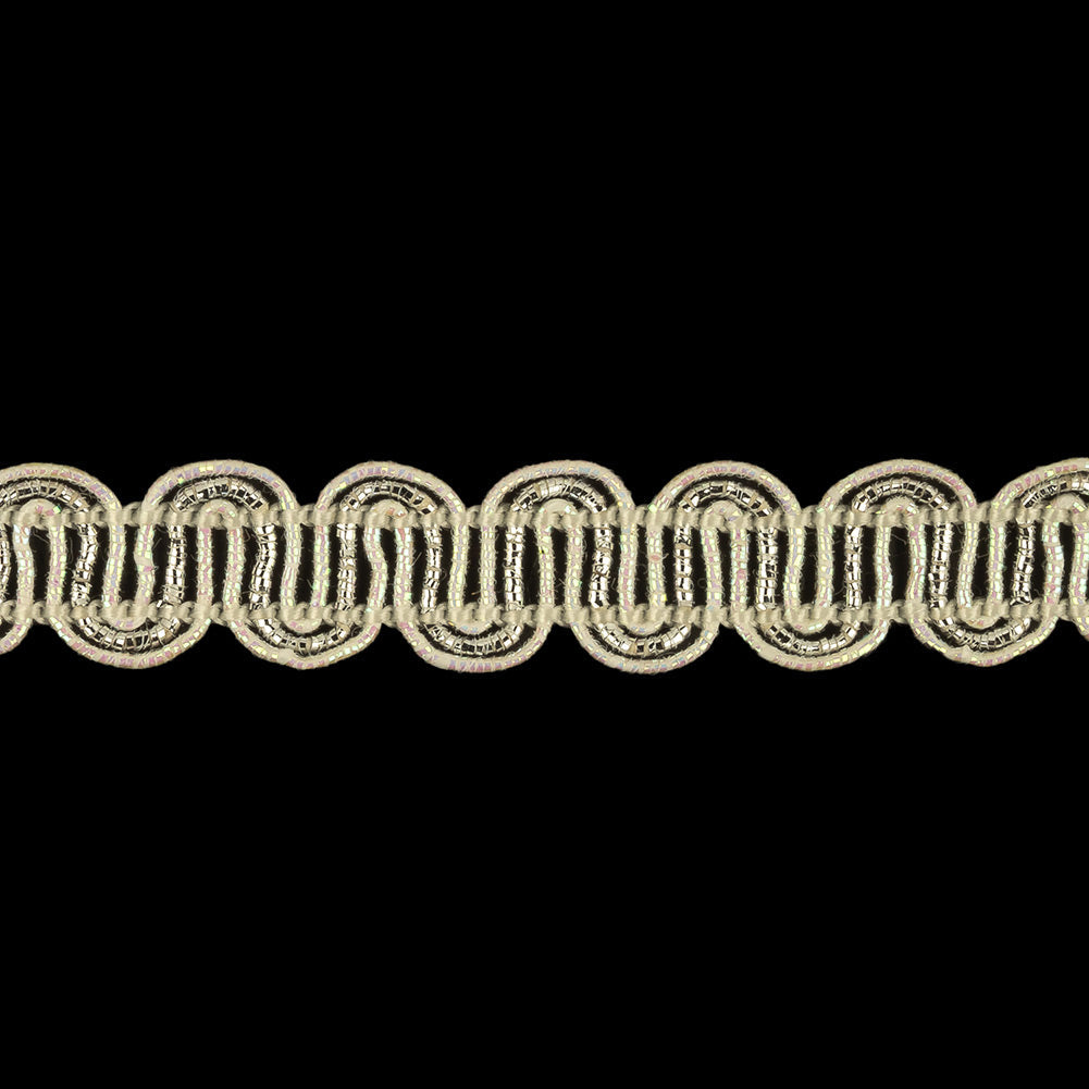 Iridescent Sugar Swizzle and Metallic Silver Waves Gimp Braided Trim - 0.375"
