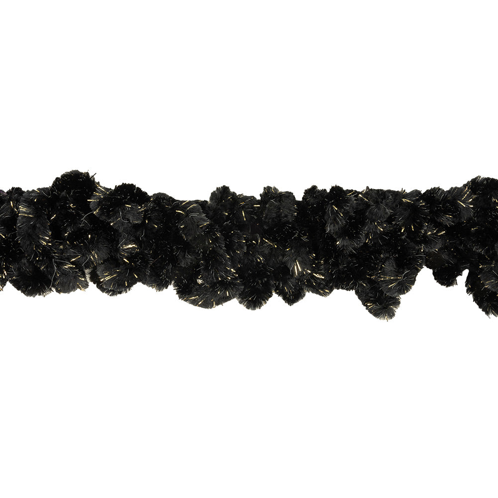 Black and Metallic Gold Chunky Chenille Looped Fringe - 2.25"