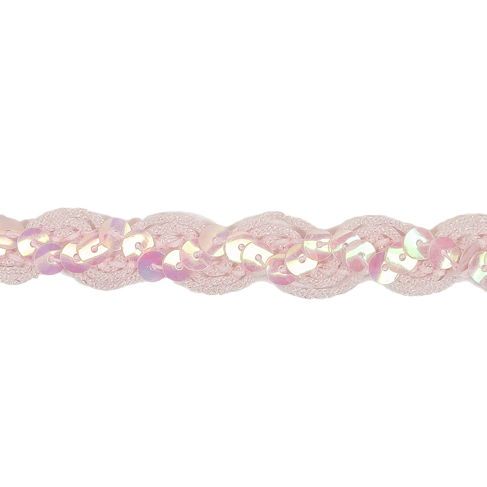 Iridescent Pink Wavy Braided Trim with Translucent Iridescent Pink Sequins - 0.625"