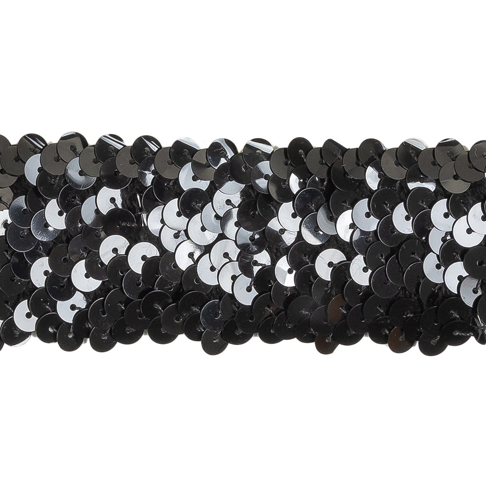 Black Four Row Stretch Sequins Trim - 1.5"