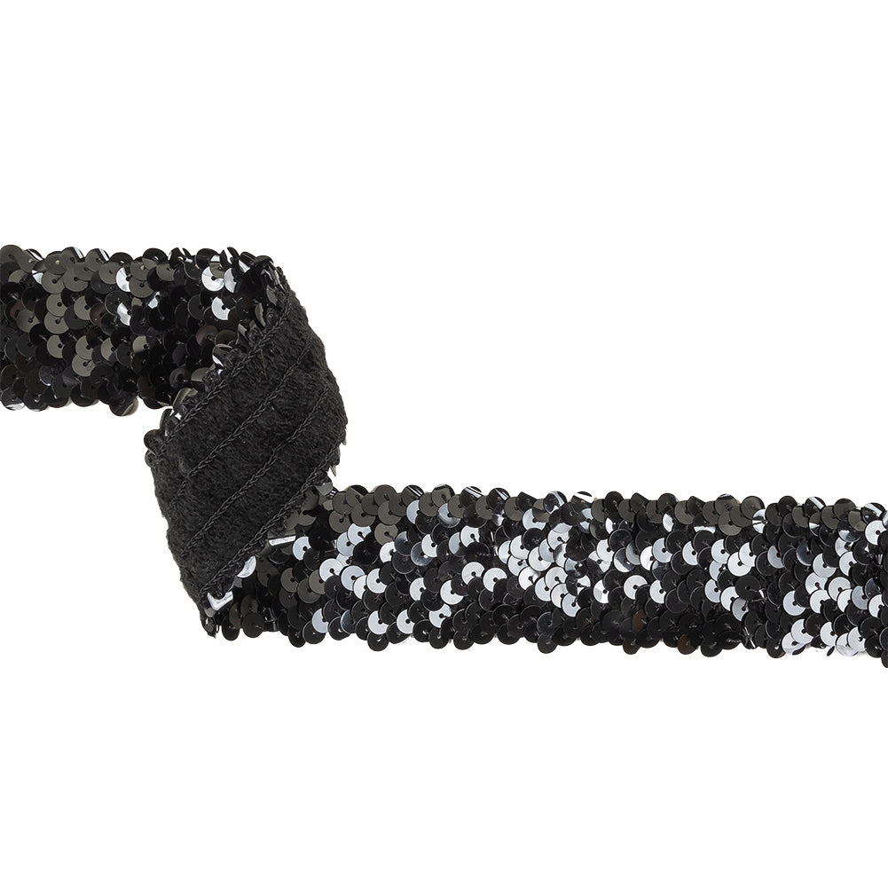 Black Four Row Stretch Sequins Trim - 1.5"