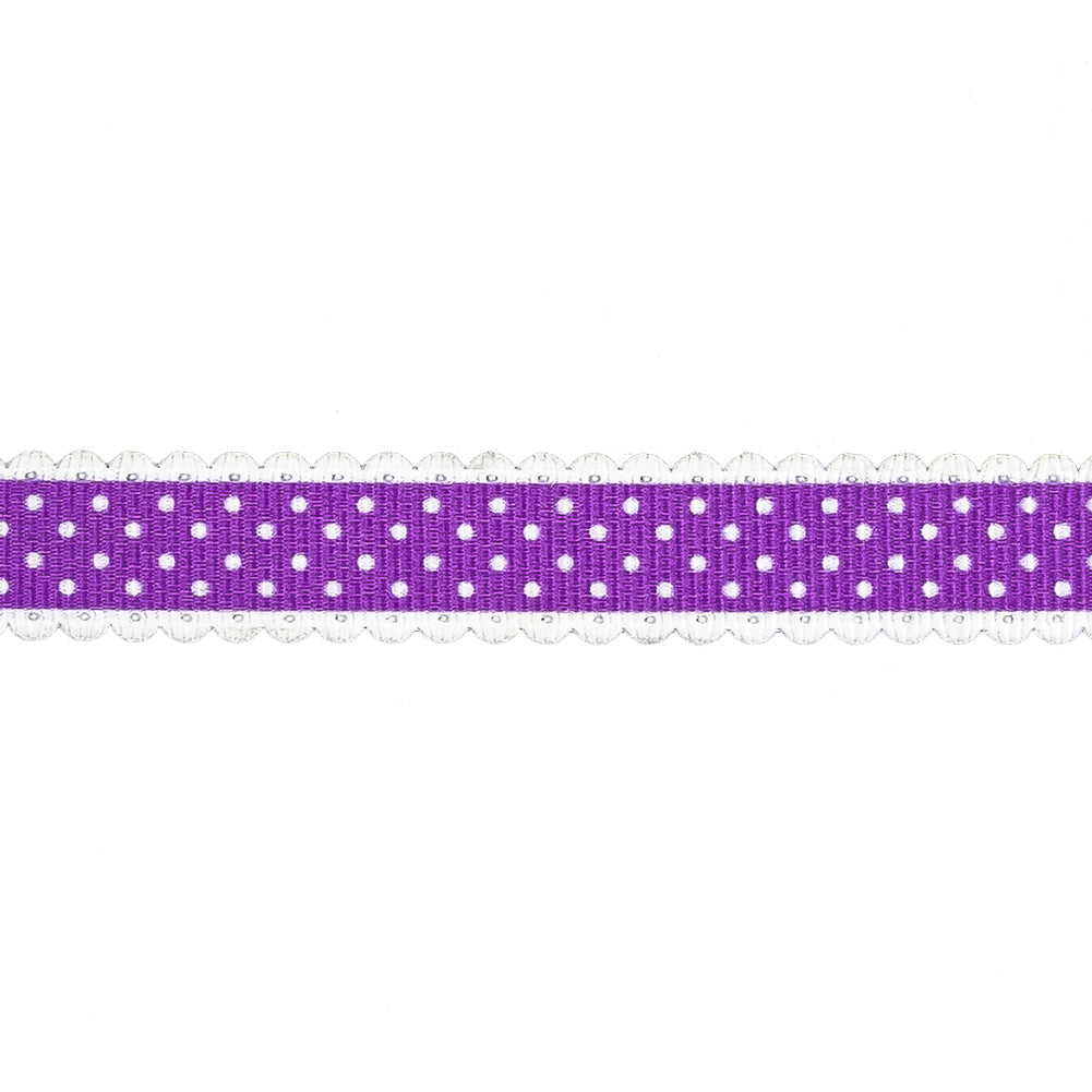 Purple and White Alyssum Scalloped Edge Polka Dot Grosgrain Ribbon - 0.625"
