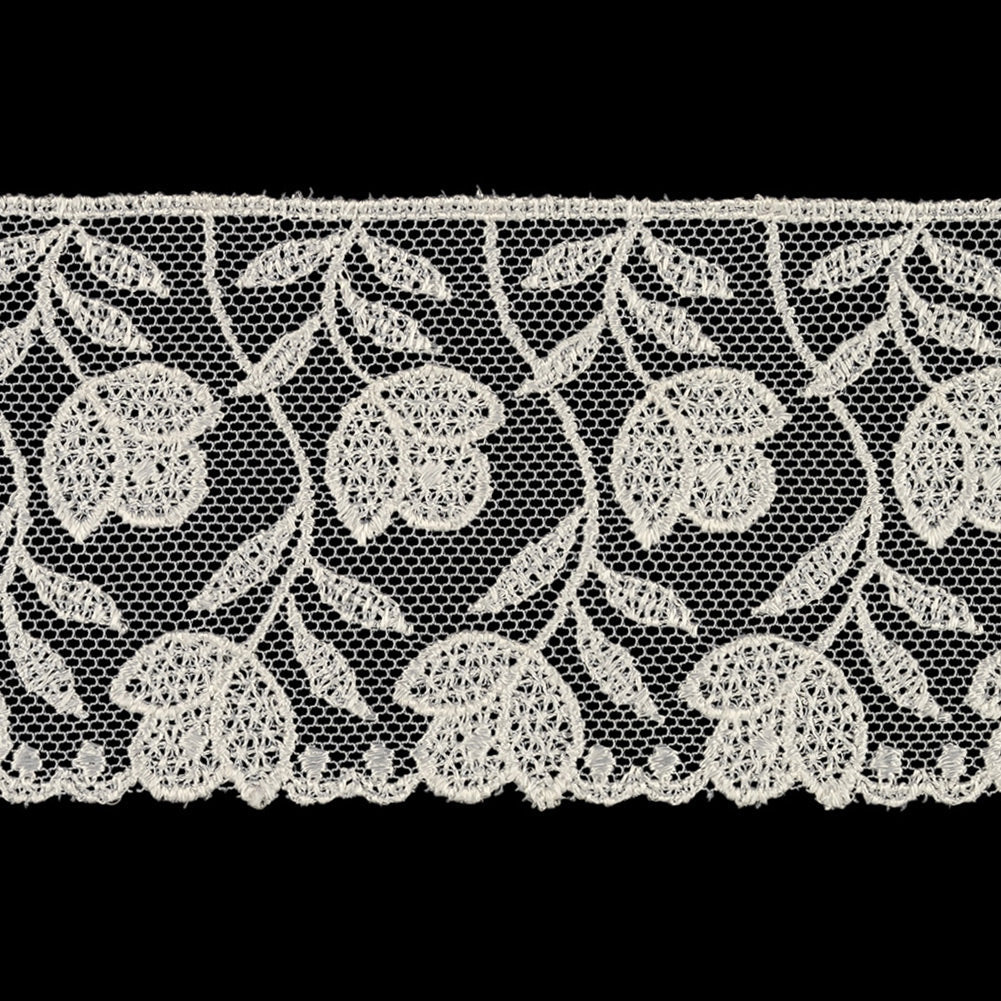 White Tulips Embroidered Lace Trim - 2.25"