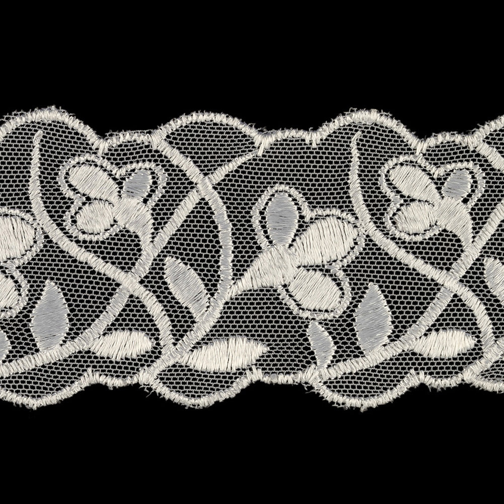 Luminous White Wildflower Buds Embroidered Lace Trim - 2.125"