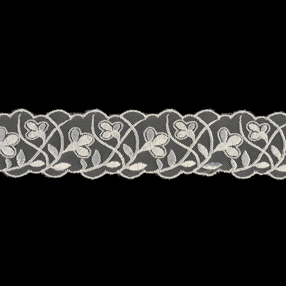 Luminous White Wildflower Buds Embroidered Lace Trim - 2.125"